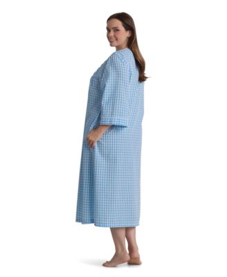 Plus Size Window Pane Printed Long Zip Robe