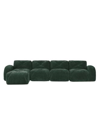 L-shaped Velvet Tufted Sofa with Movable Ottoman