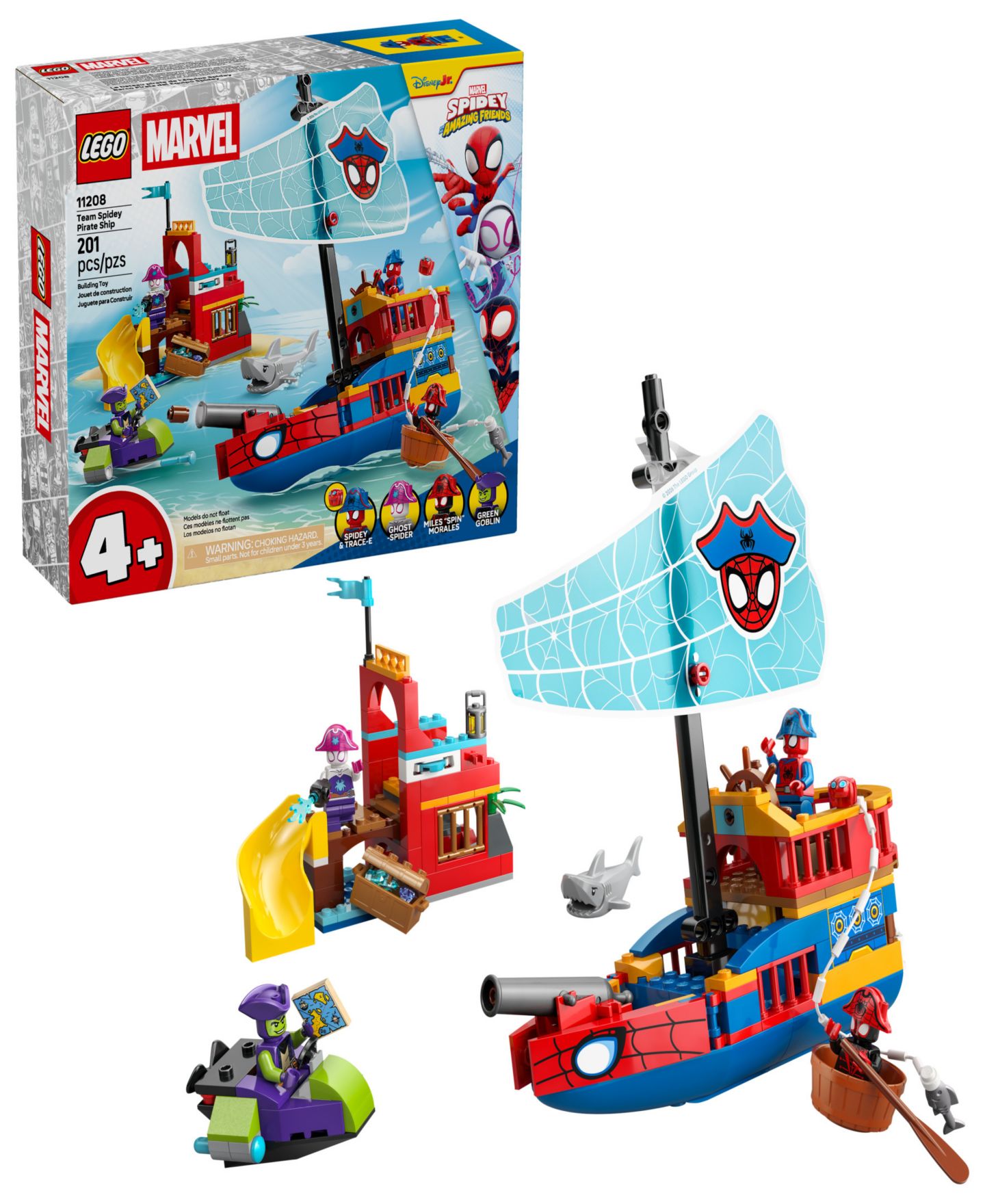 Детский конструктор LEGO® Marvel Spidey And His Amazing Friends Team Spidey Pirate Ship Building Kit 11208, 201 Pieces — фото 1