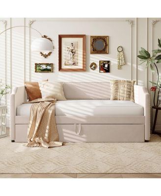 Twin Size Velvet Upholstered Daybed with Pop Up Trundle