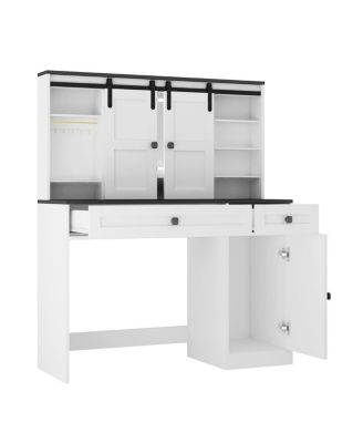 Farmhouse Dressing Table with Lighted Mirror and Drawer