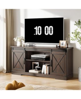 Farmhouse TV Stand for TV up to 65 Inches, Entertainment Center with Sliding Barn Doors and Adjustable Shelf