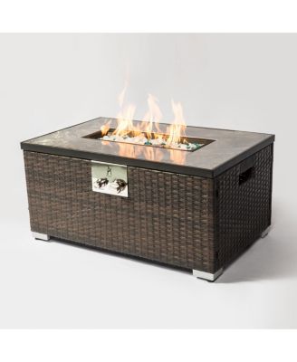 Outdoor Rectangle Fire Pit Table with Propane Tank Cover