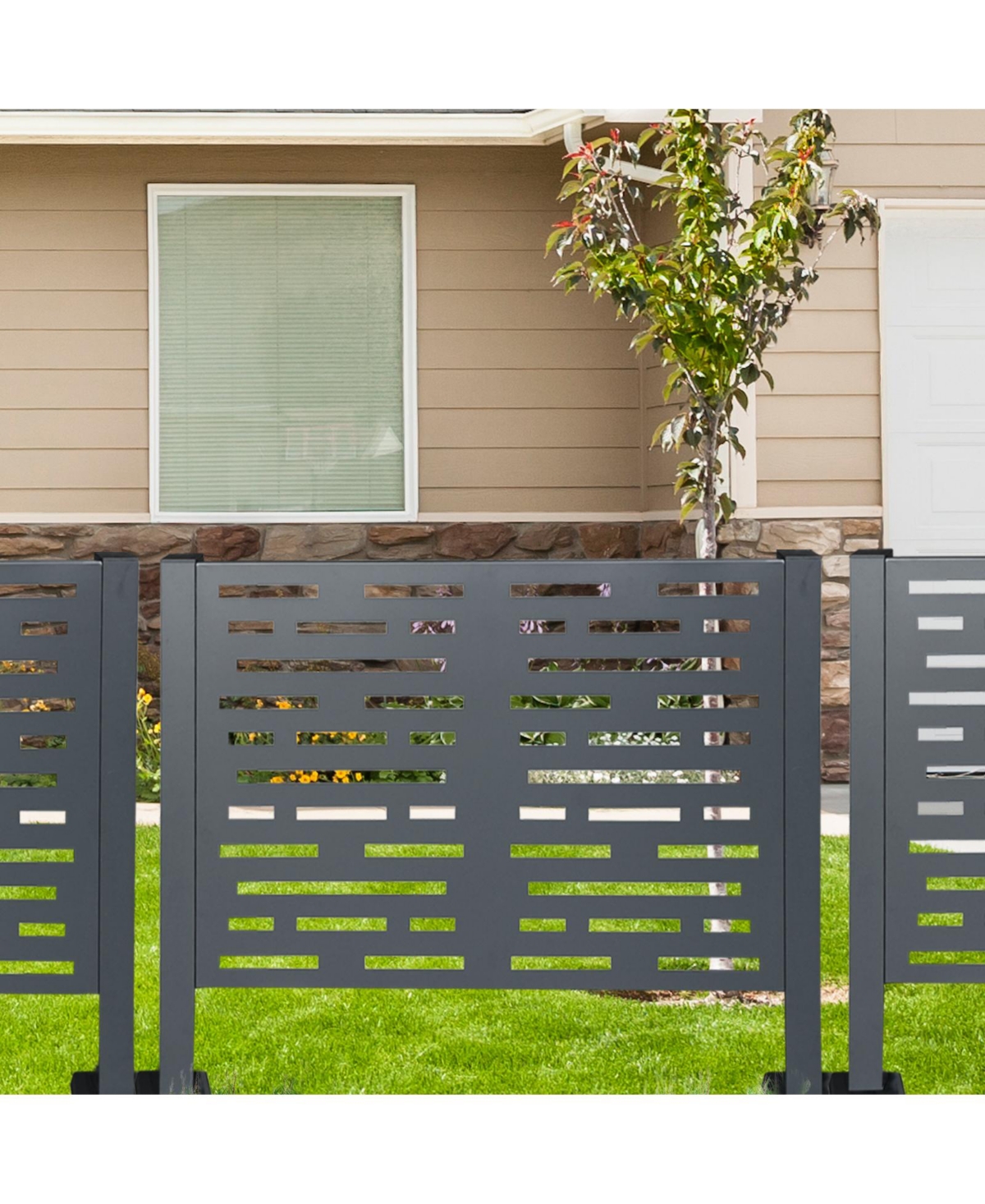 Mondawe 4ftx2ft Air Conditioner Fence Metal Privacy Fence Cover with 3- Fence Panels