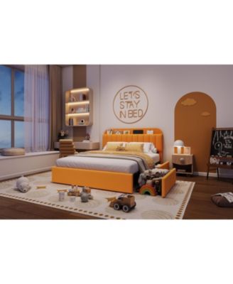 Bed Frame with Storage Headboard and 2 Drawers, Boucle Upholstered Platform Bed, Modern Bed Frames for Rooms - Twin