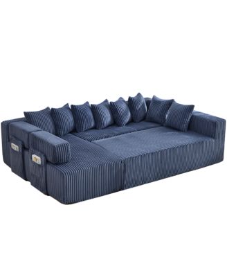 146" U-Shaped Convertible Sleeper Sectional Sofa with 8 Pillows