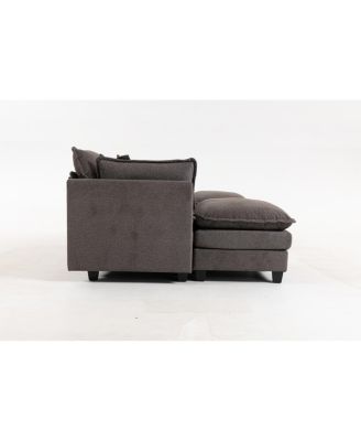 Modern 4-Seat Sectional Sofa with 2 Ottomans & Pillows, 149.61", 2 Colors