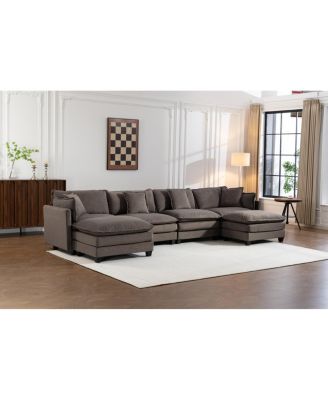 Modern 4-Seat Sectional Sofa with 2 Ottomans & Pillows, 149.61", 2 Colors