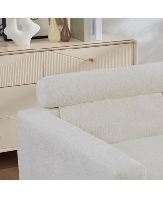 Modular sofa bed with cushions, upholstered in soft chenille fabric. Ivory-L