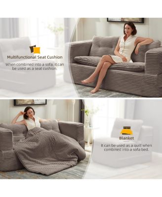 Multi-Functional Corduroy Sectional Sofa Bed with Chaise Lounge, 80" King Size