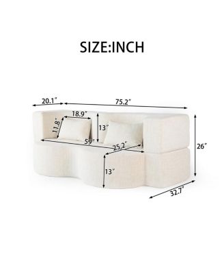  2-in-1 Foldable Sofa Bed, 75 Inch Folding Couch w/ Memory Foam Mattress & 2 Pillows