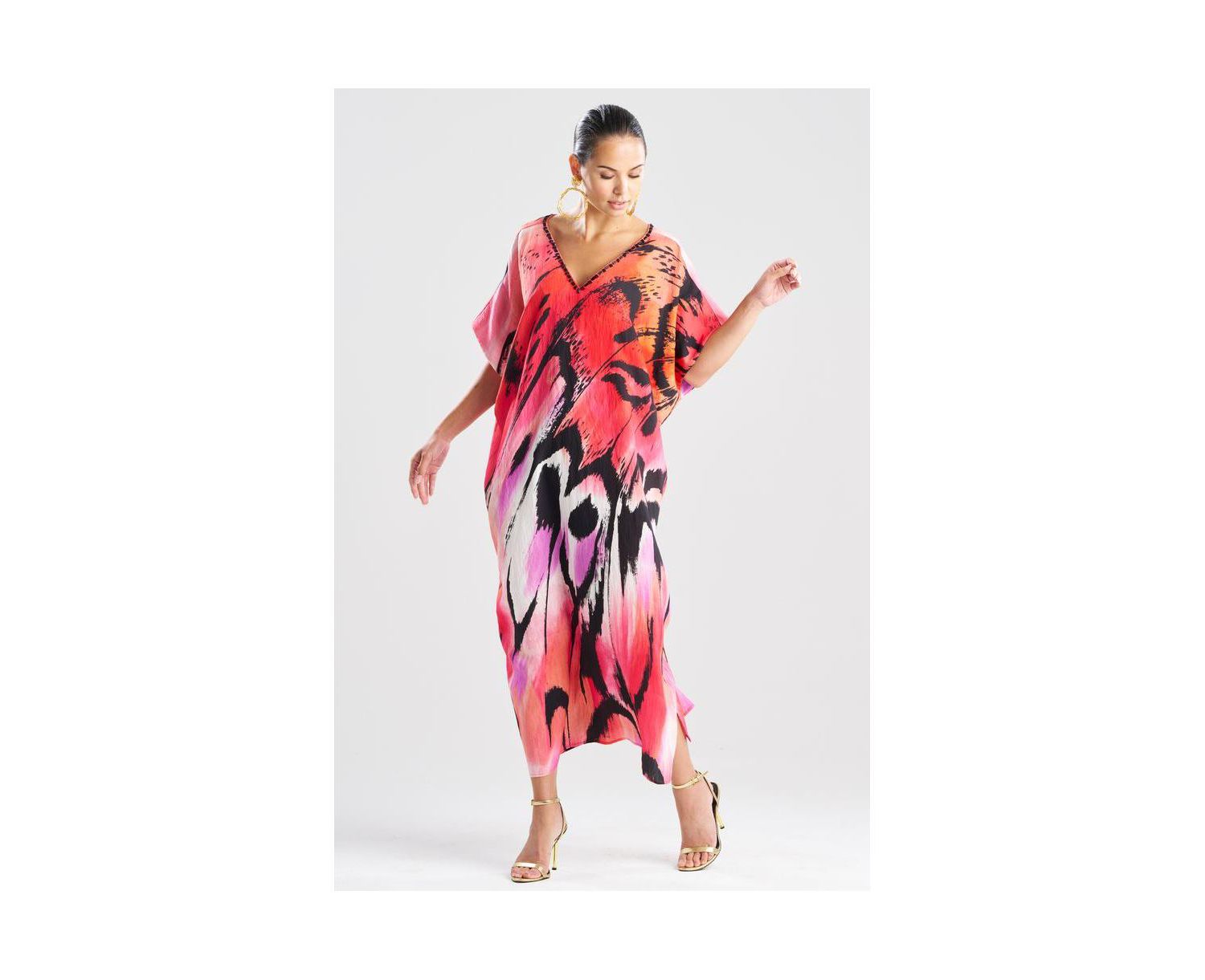Women's Butterfly - Linen Blend Caftan w/ Beading