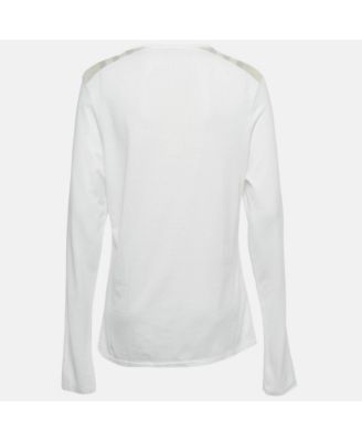 Women's White Checks Shoulder Jersey Long Sleeve T-Shirt