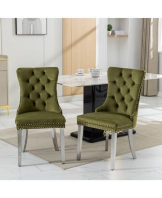 Modern Velvet Dining Chairs with Chrome Legs, Set of 2