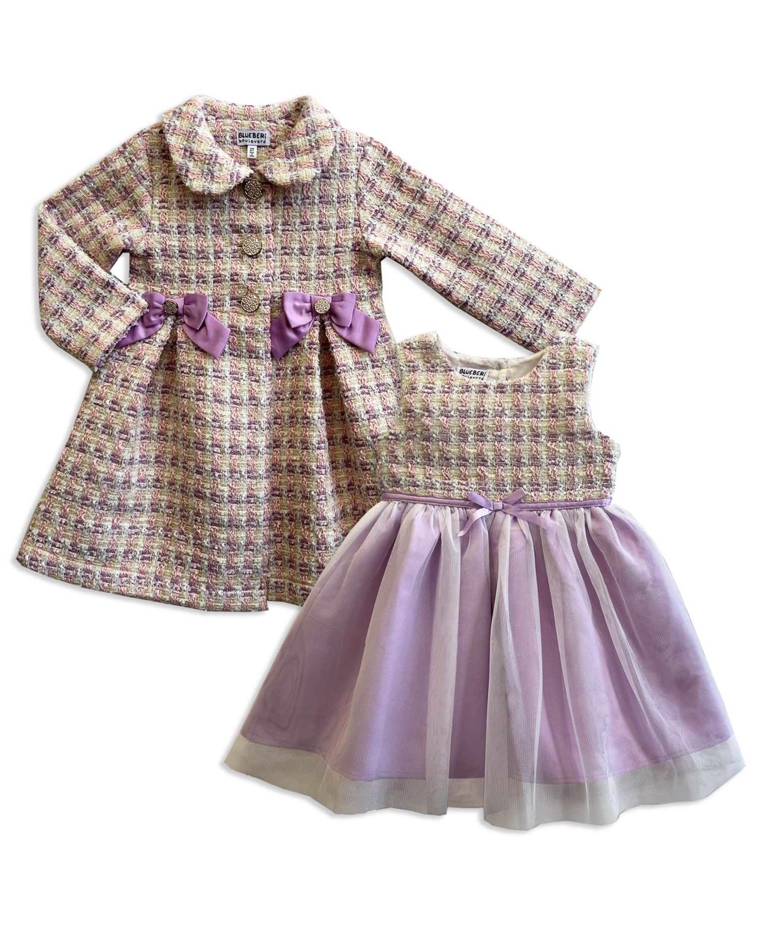 Girls' 2T-6X Long-Sleeve Coat and Dress, 2-Piece Set