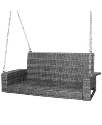 LUCKY ONE 2-Person Patio PE Wicker Hanging Porch Swing Bench Chair Cushion 800 Pounds