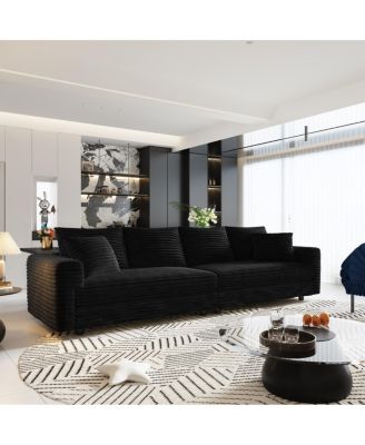 Plush Corduroy 4-Seat Sofa, Modern Comfy Cloud Couch with Soft Pillows