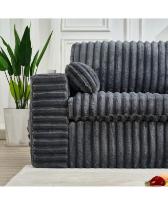  Luxury Ribbed Chenille Upholstered Modular Sectional Sofa with Ottoman-Gray