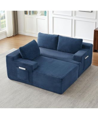 L-Shaped Cloud Sectional Sofa, Deep Seat, Modular Sleeper, Blue