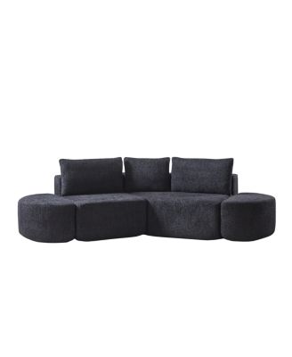106.3" V-shaped modular sofa set in chenille fabric with pillows & ottomans