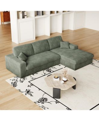 Modern Corduroy Modular Sofa, Recliner Seat, 2-in-1 L-Shaped Sofa with Pillows