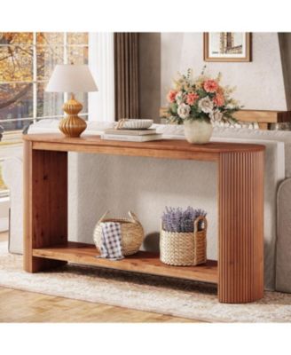 63" Solid Wood Console Table, Farmhouse 2-Tier Narrow Long Sofa Entryway Table, Easy Assembly