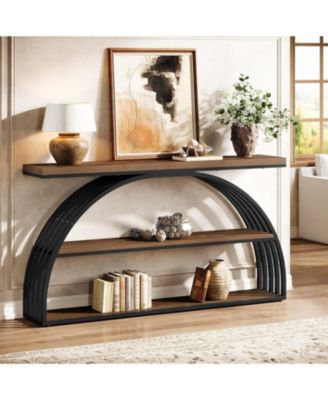 63-Inch Console Table for Entryway, Farmhouse Entryway Table with Arched Frame, 3-Tier Industrial Sofa Console Behind The Couch