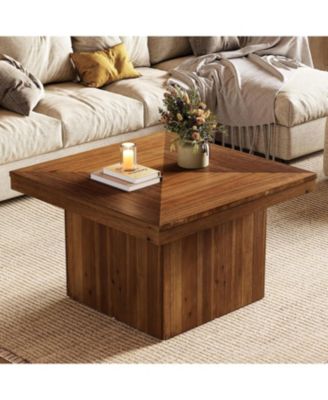 Solid Wood Coffee Table for Living Room, 35.43" Mid Century Modern Square Center Cocktail Table, Farmhouse Accent Tea Cocktail