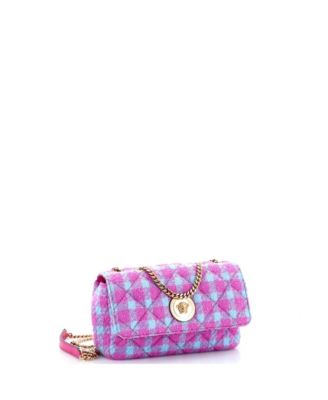 East West Medusa Icon Chain Flap Bag Quilted Tweed