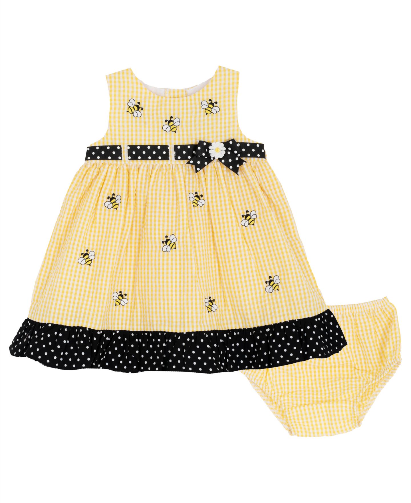 Комплект Rare Editions Yellow Bee Schiffli Sleeveless Dress and Panty, 2-Piece Set для девочек-малышей, цвет: Жёлтый / Чёрный — фото 2