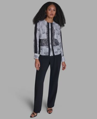 Women's Printed Lace Crewneck Long-Sleeve Top