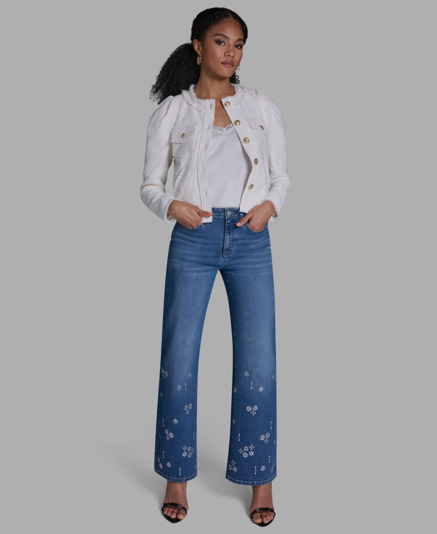 Women's Crewneck Button-Front Tweed Jacket