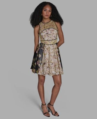 Women's Crewneck Mix Print Mini Dress