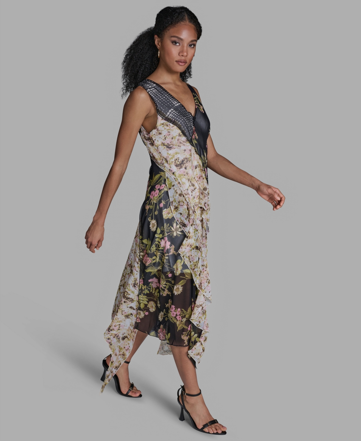 Bcbg Women's V-Neck Ruffle Mix Print Dress