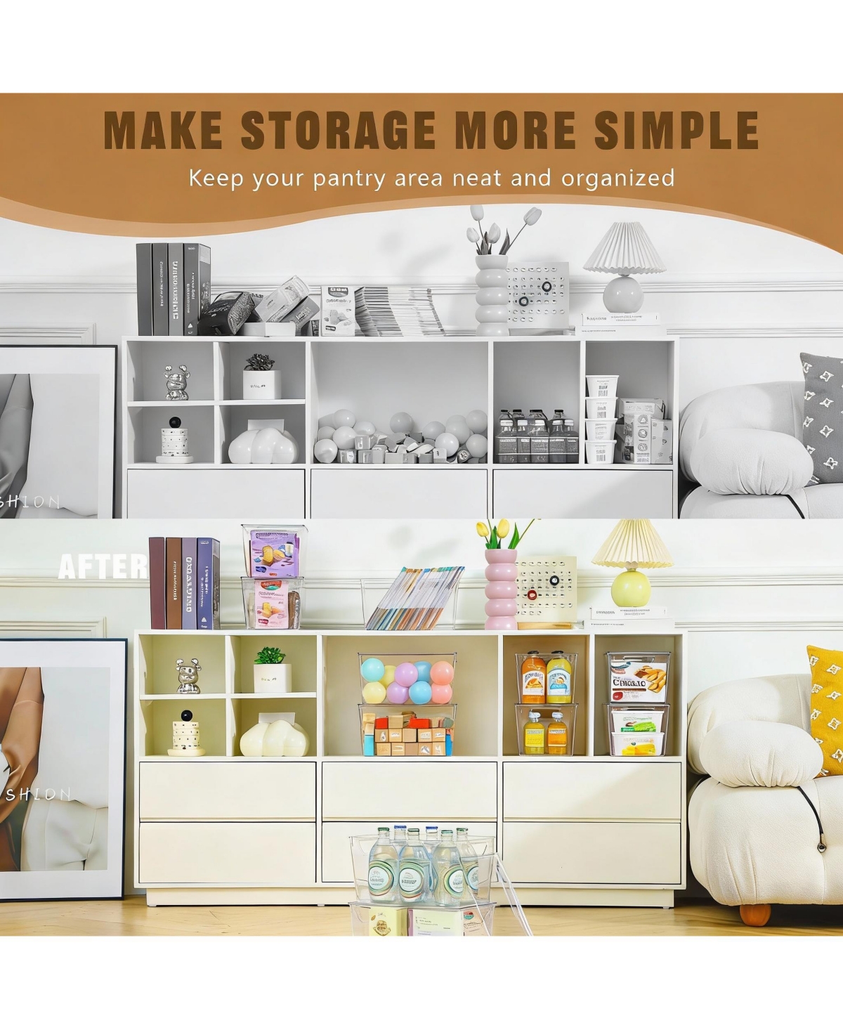 Yigii 6-pack clear stackable storage bins with handles for home organization