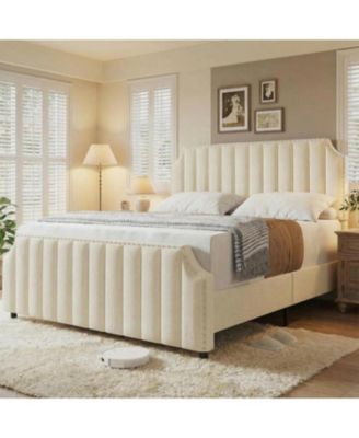 Upholstered Platform Bed Frame – Vertical Channel Tufted Headboard & Footboard, Wooden Slats, Quiet, Easy Assembly.