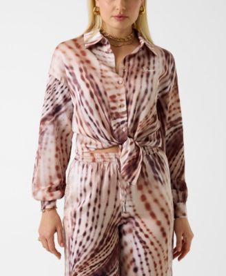 Women's Longs Sleeve Jun Tie-Front Printed Shirt image