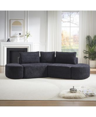 106.3" V-shaped modular sofa set in chenille fabric with pillows & ottomans