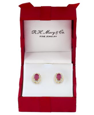 Sapphire (1-1/6 ct. t.w.) & Diamond (1/10 ct. t.w.) Earrings in 14k White Gold (Also Available in Ruby, Emerald)