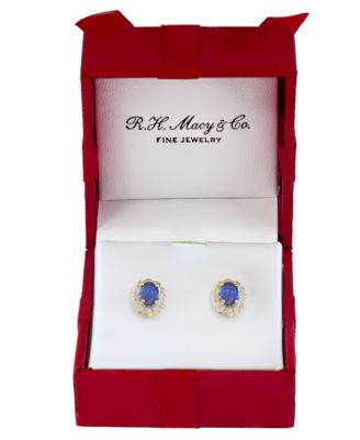 Sapphire (1-1/6 ct. t.w.) & Diamond (1/10 ct. t.w.) Earrings in 14k White Gold (Also Available in Ruby, Emerald)