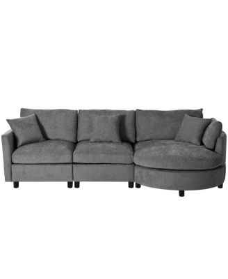 105" Chenille 3-Piece Sectional Sofa w/ Curved Chaise & 3 Pillows