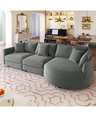 105" Chenille 3-Piece Sectional Sofa w/ Curved Chaise & 3 Pillows