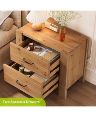 Solid Wood Oversized Nightstand with 2 Drawers, Bedside Table End Tables for Living Room, Large Wide Modern Night Stand with Drawers