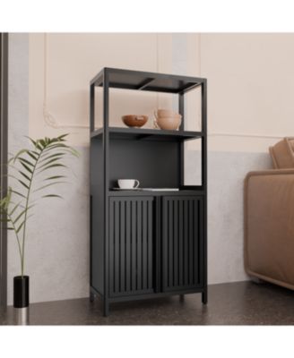 Streamdale Black Bamboo 2-Door Floor Cabinet Organizer
