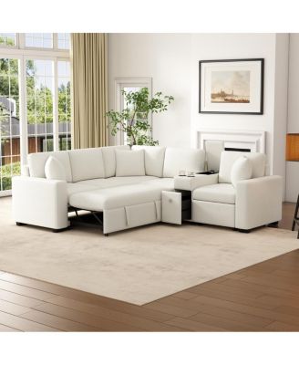 L-shaped Convertible Sofa Bed Modular Sectional with Pull-Out Bed