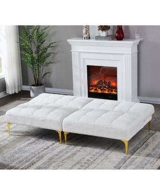 Convertible sofa bed futon with gold metal legs teddy fabric