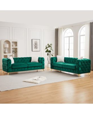 Velvet 3+3 Seater Sofa with Solid Wood Frame & Metal Feet