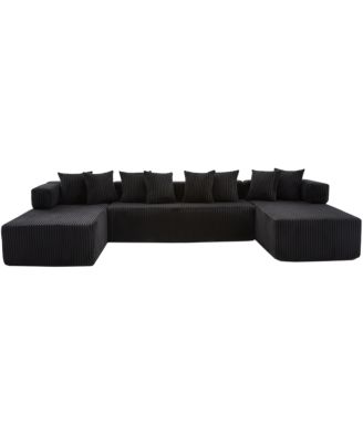 146" U-Shaped Convertible Sleeper Sectional Sofa, 5 Seats, 8 Pillows