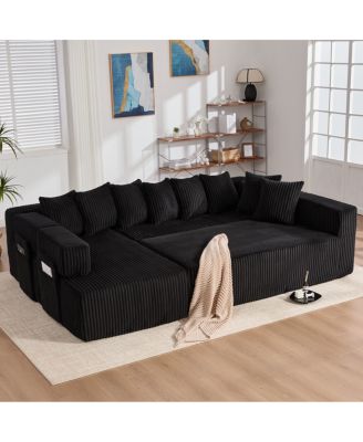 146" U-Shaped Convertible Sleeper Sectional Sofa, 5 Seats, 8 Pillows