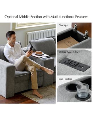 Buelow 88” Modern Storage Sofa With Charging Station And Middle Storage Compartment